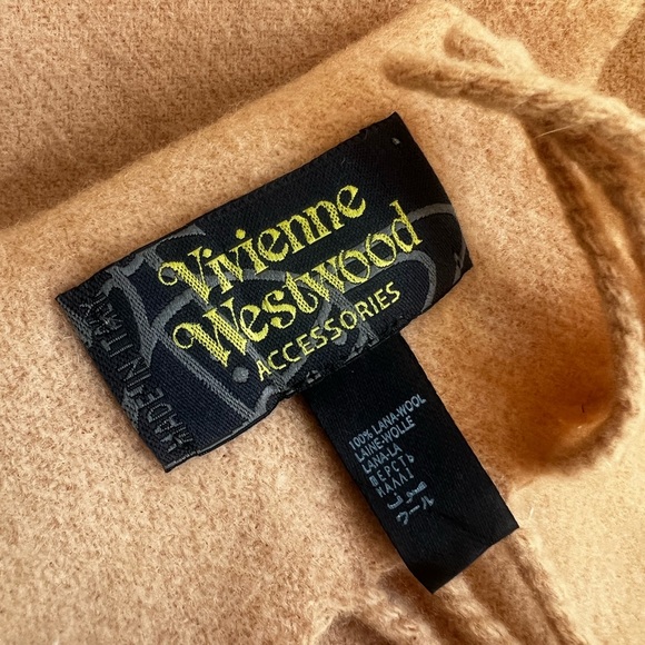 Vivienne Westwood Women's Embroidered Lambswool Scarf 30X180 - Camel - Picture 4 of 5